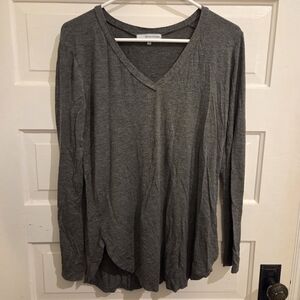 Charcoal V-Neck Essential Long Sleeve Tee